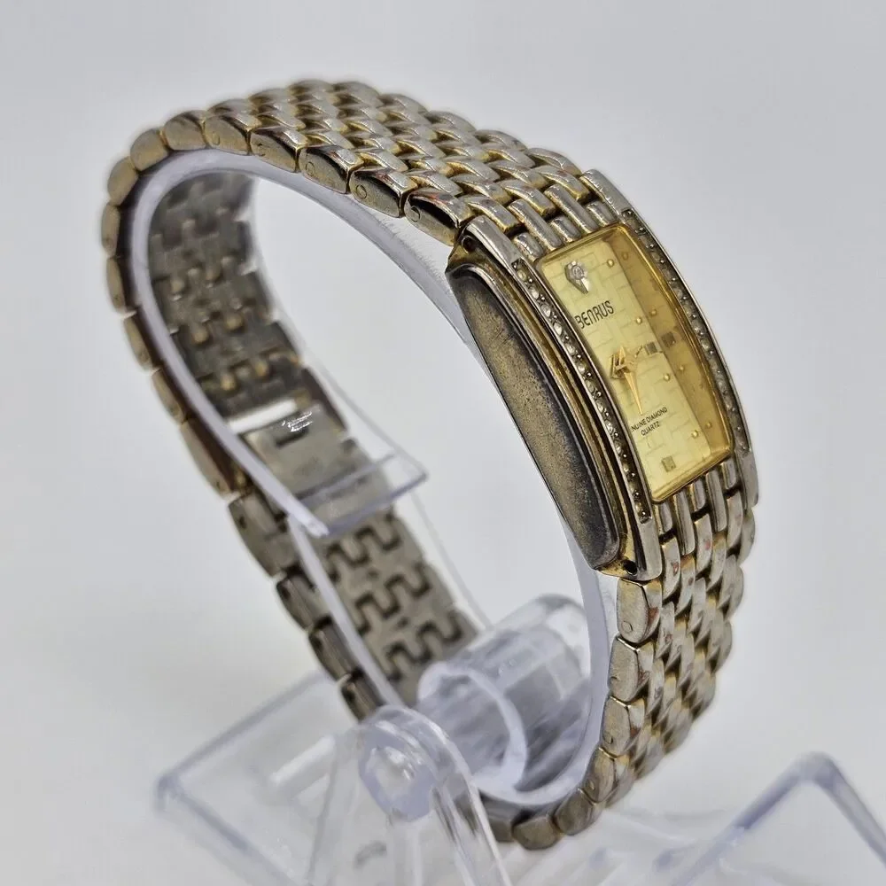 Benrus Women's Watch 19MM Gold Dial Diamond Bezel Gold Bracelet 6.5